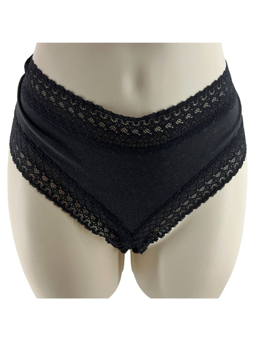 Victoria's Secret Black Tanga Panty Lace Trim Size Large